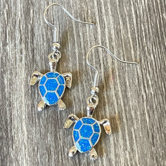 Opal/Silver Sea Turtle Earrings - Picture 2 of 5